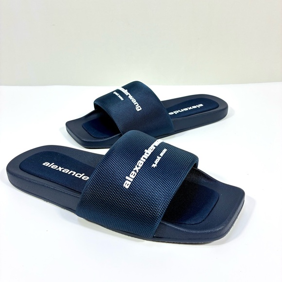 Alexander Wang Logo Pool Slides Uniform Blue EU 39 40 NEW 30221S059 - Picture 1 of 17